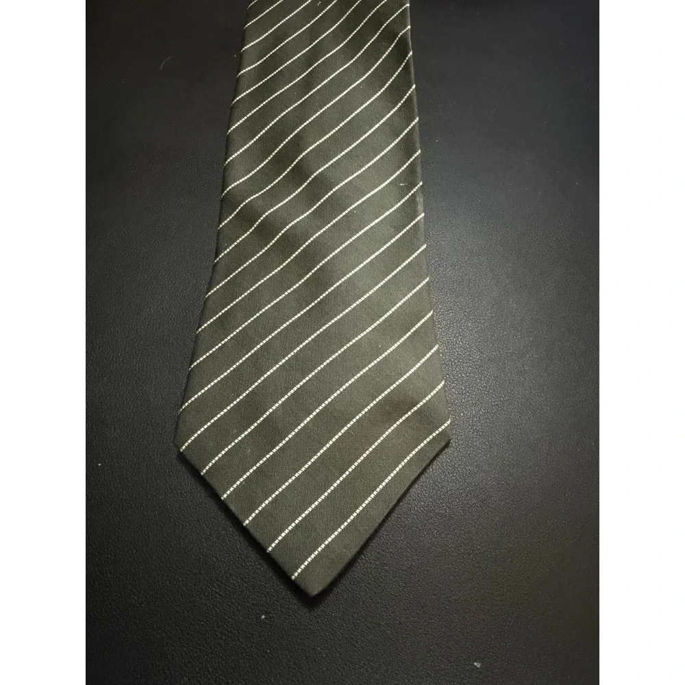Tommy Hilfiger Silk Tie Green Navy Blue White Striped Prep Classic 3.25